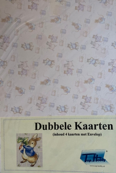 Set Doppelkarten zart mit Peter Rabbit (Hasen, Katzen, Mäuse) bedruckt, inkl. Couverts